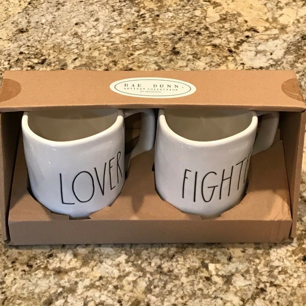 Rae Dunn LOVER AND FIGHTER Mug Boxed Set